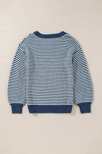 Striped Round Neck Dropped Shoulder Sweater