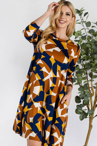 Celeste Full Size Geometric Round Neck Dress with Pockets