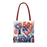 USA 250 Celebration Tote Bag — I Love USA Fireworks Patriotic Shopper