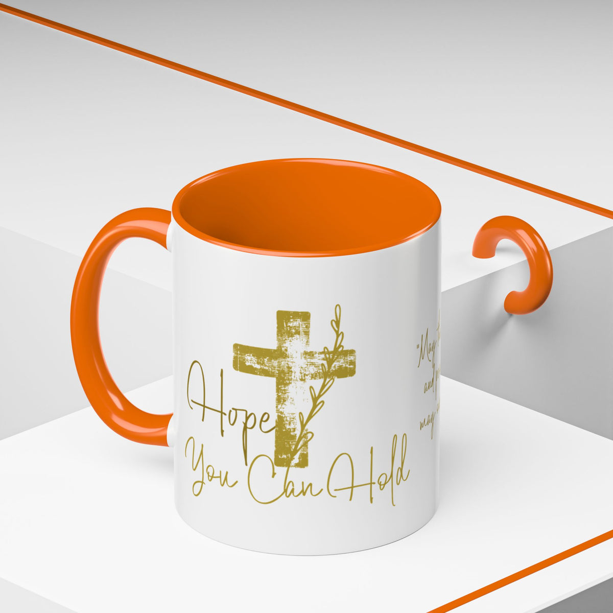 Christian Scripture Coffee Mug – Romans 15:13 Gold Calligraphy Accent Mug (11/15oz)