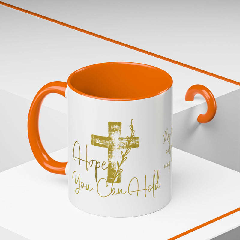 Christian Scripture Coffee Mug – Romans 15:13 Gold Calligraphy Accent Mug (11/15oz)