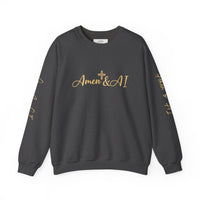 Christian AI Crewneck Sweatshirt - "Amen & AI" Gold Script, "Powered by Prayer, Driven by Data"