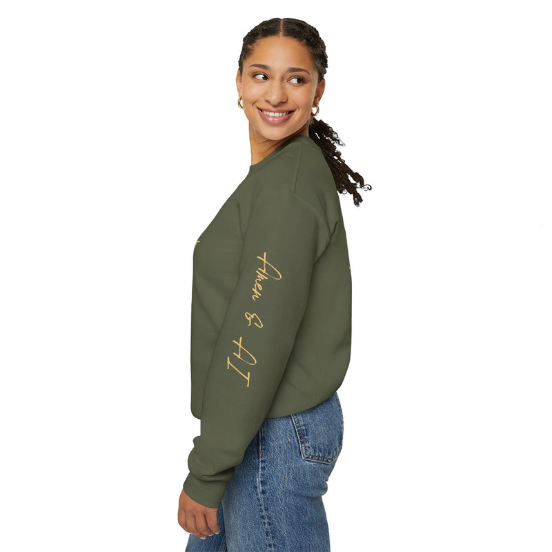 Christian AI Crewneck Sweatshirt - "Amen & AI" Gold Script, "Powered by Prayer, Driven by Data"