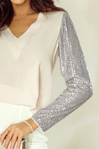 Sequin V-Neck Long Sleeve Blouse