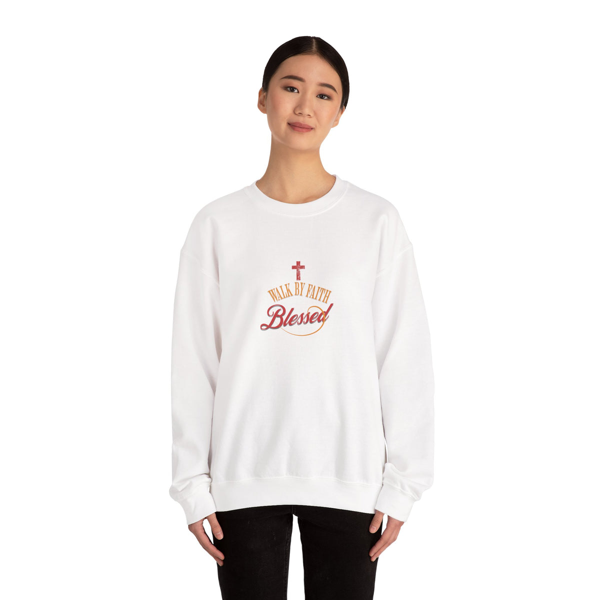 Unisex Christian Crewneck Sweatshirt — "Blessed" Faith Cross Graphic