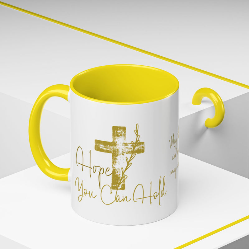 Christian Scripture Coffee Mug – Romans 15:13 Gold Calligraphy Accent Mug (11/15oz)