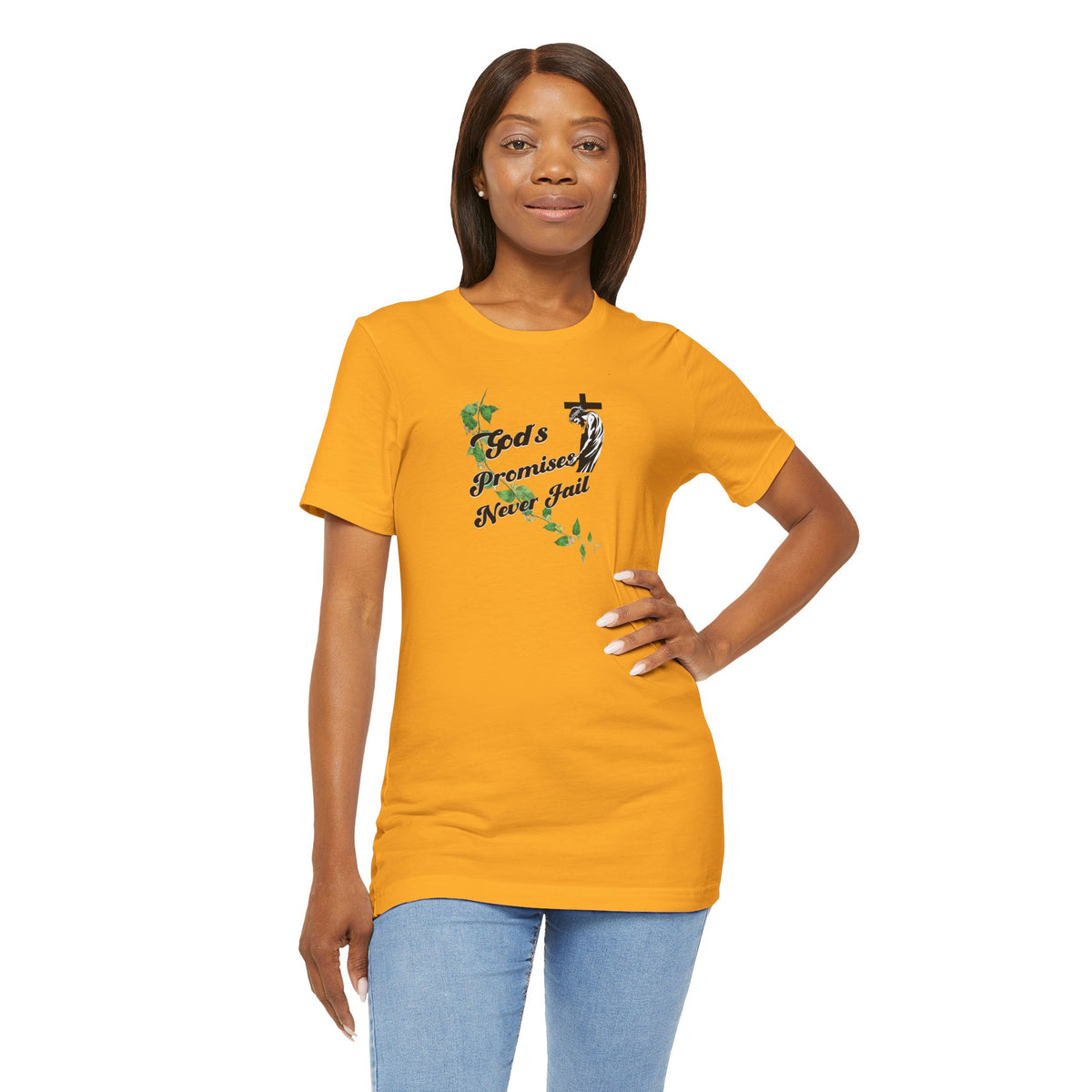 Faith T-Shirt — "God's Promises Never Fail" Christian Tee with Cross & Olive Branch Design