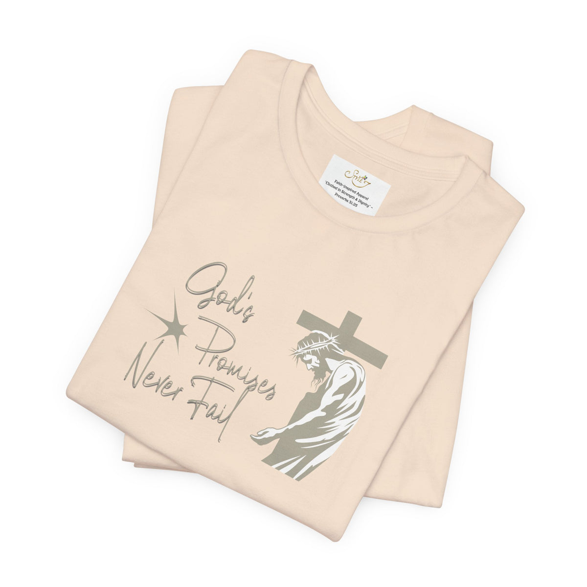 Faith T-Shirt — "God's Promises Never Fail" Christian Tee with Cross & Olive Branch Design