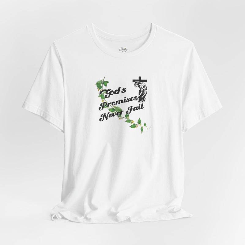 Faith T-Shirt — "God's Promises Never Fail" Christian Tee with Cross & Olive Branch Design
