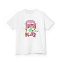 Kids Tee — "Prayer & Play" Cute Christian Shirt (Blessed Back Design)