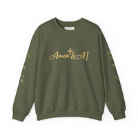 Christian AI Crewneck Sweatshirt - "Amen & AI" Gold Script, "Powered by Prayer, Driven by Data"