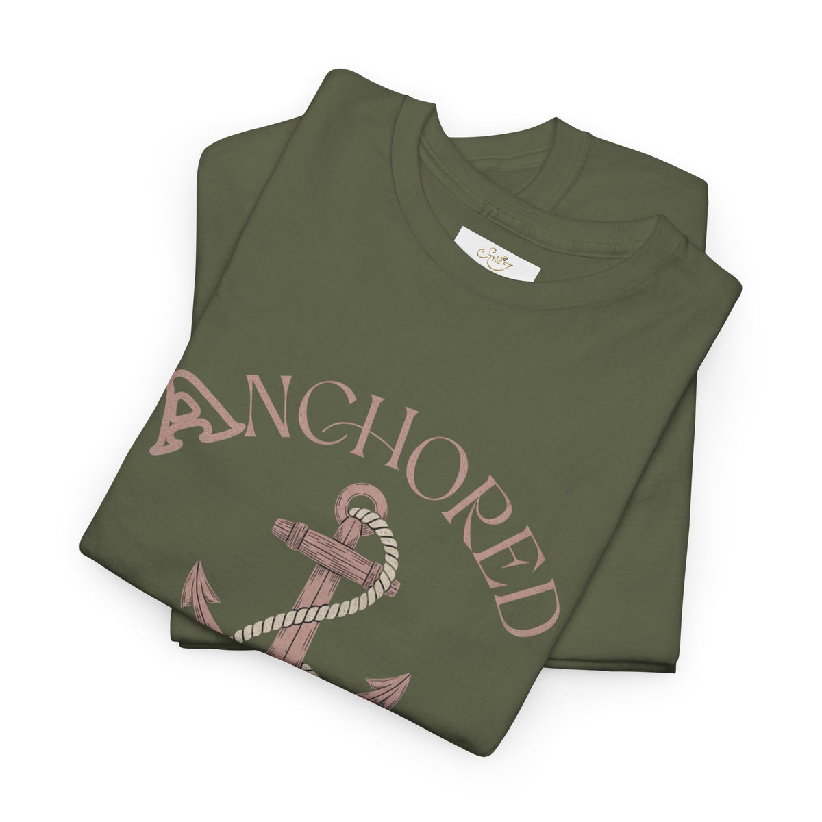 Anchored Faith T-Shirt — "Anchored" Calligraphy with Faith, Hope & Grace
