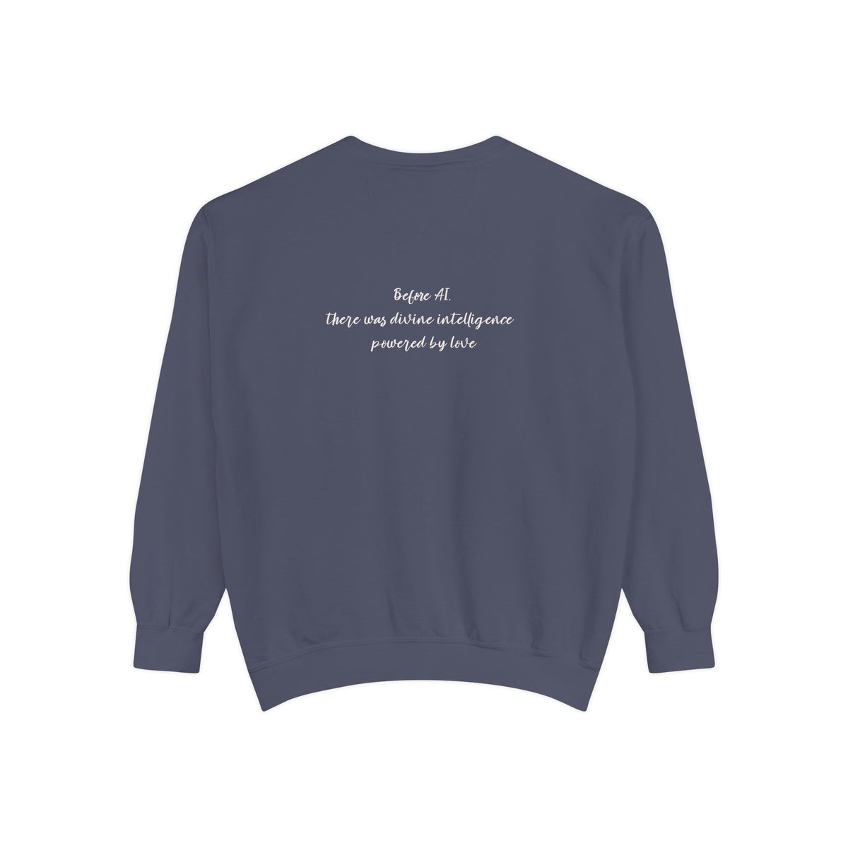 Faith Cross Sweatshirt — "Love is the Original Algorithm" Christian Crewneck