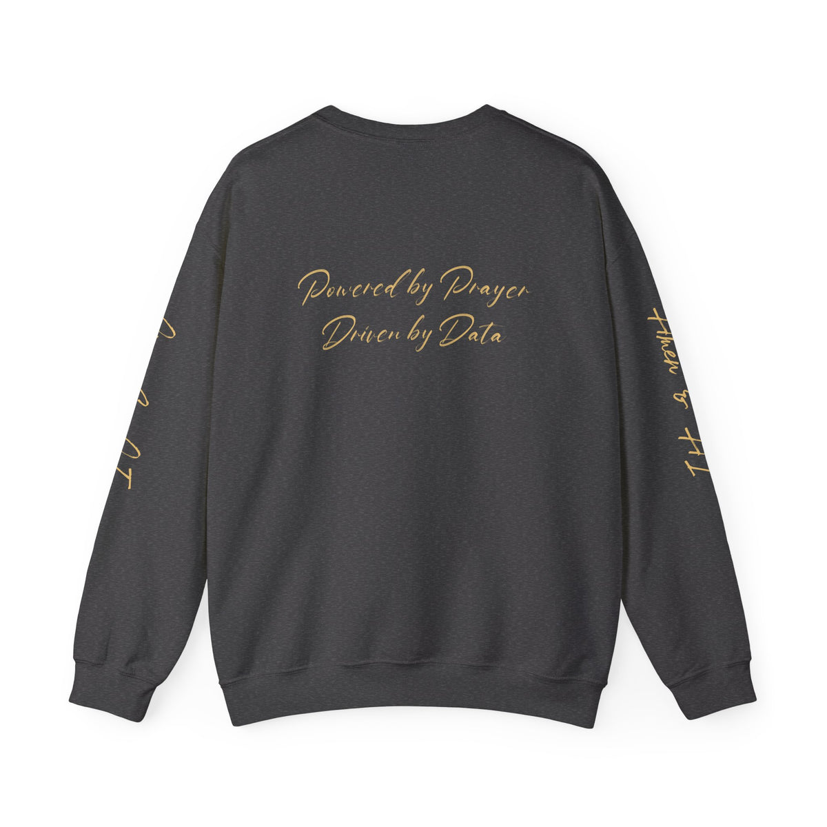 Christian AI Crewneck Sweatshirt - "Amen & AI" Gold Script, "Powered by Prayer, Driven by Data"