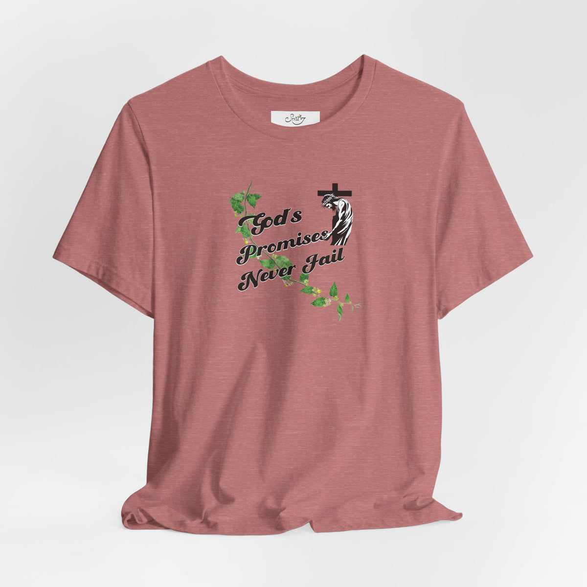 Faith T-Shirt — "God's Promises Never Fail" Christian Tee with Cross & Olive Branch Design