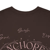 Anchored Faith T-Shirt — "Anchored" Calligraphy with Faith, Hope & Grace