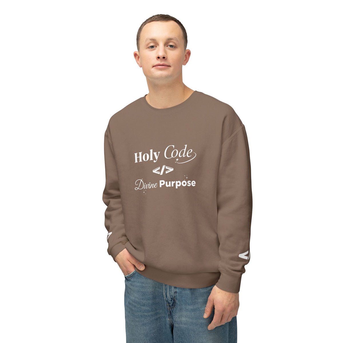 Holy Code Crewneck Sweatshirt — "Divine Purpose" Programmer Graphic