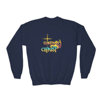 Youth Crewneck Sweatshirt - 'Coded by Christ' Colorful Faith Graphic