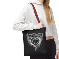Black Heart Art Tote — "Love is the Original Algorithm" All-Over Print Tote Bag