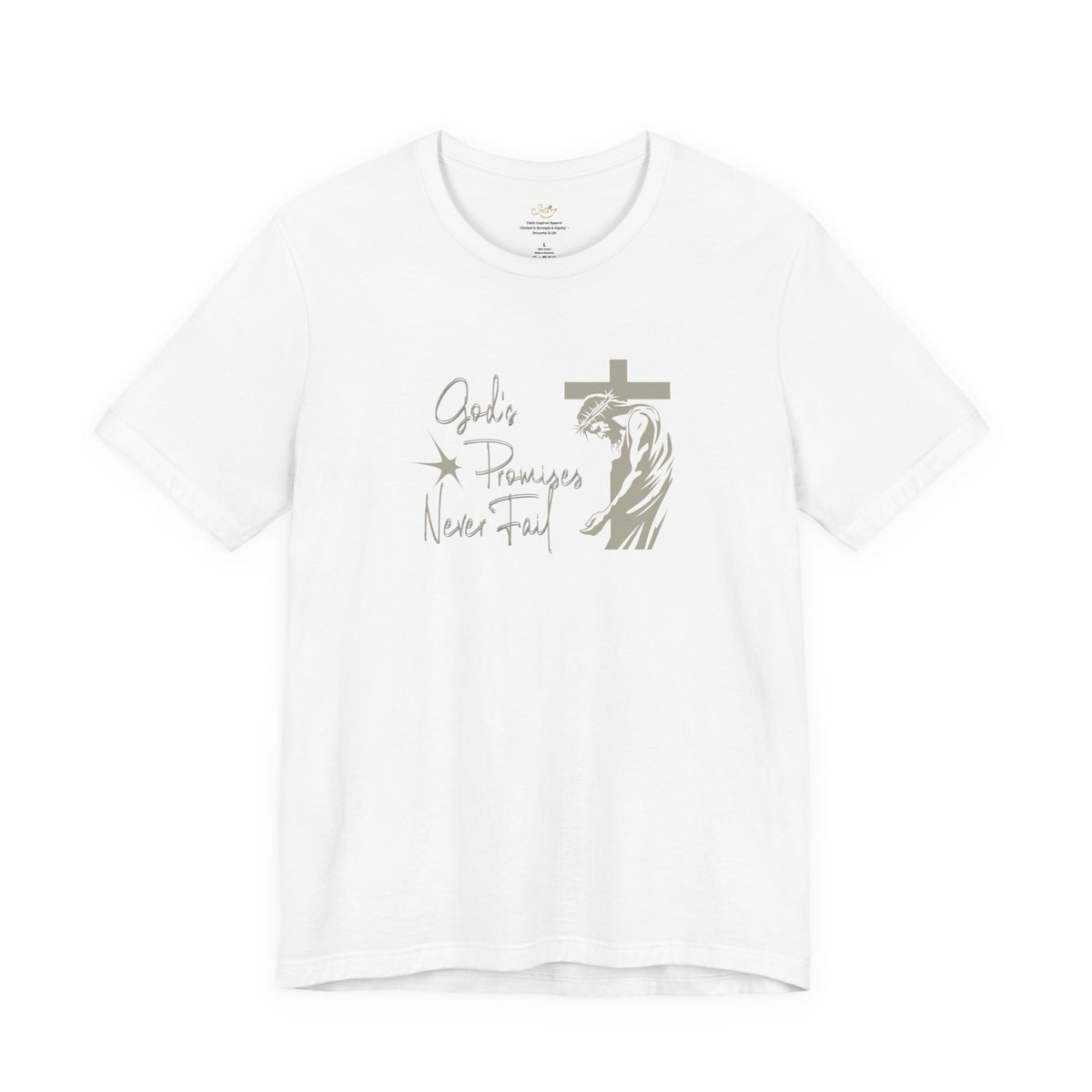 Faith T-Shirt — "God's Promises Never Fail" Christian Tee with Cross & Olive Branch Design