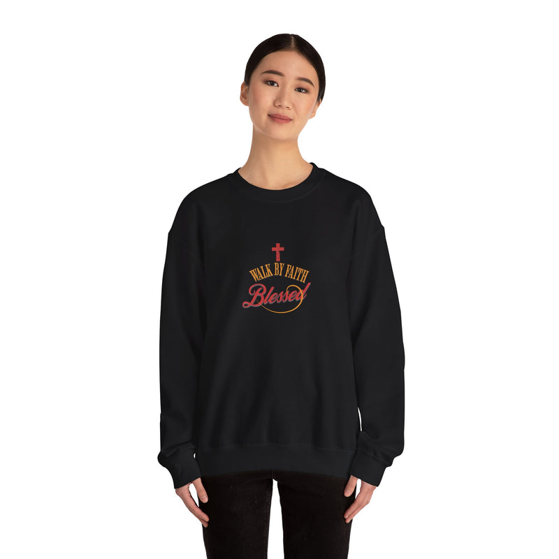 Unisex Christian Crewneck Sweatshirt — "Blessed" Faith Cross Graphic