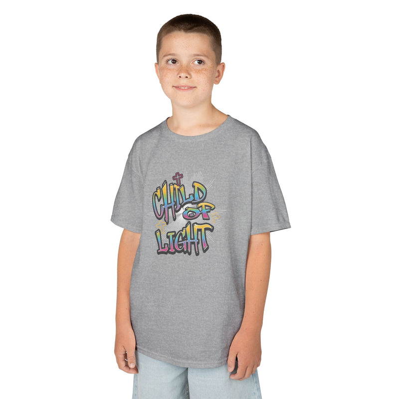 Kids 'Child of Light' Graphic Tee — Colorful Hand-Lettered 'Cherished' Back Design