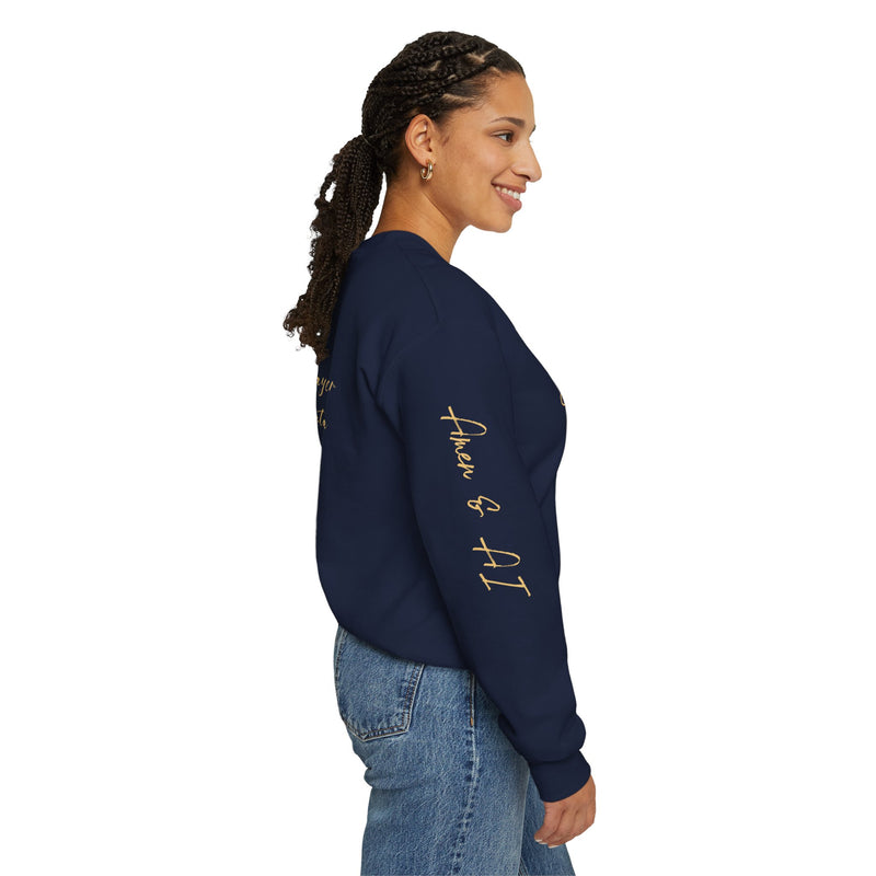 Christian AI Crewneck Sweatshirt - "Amen & AI" Gold Script, "Powered by Prayer, Driven by Data"