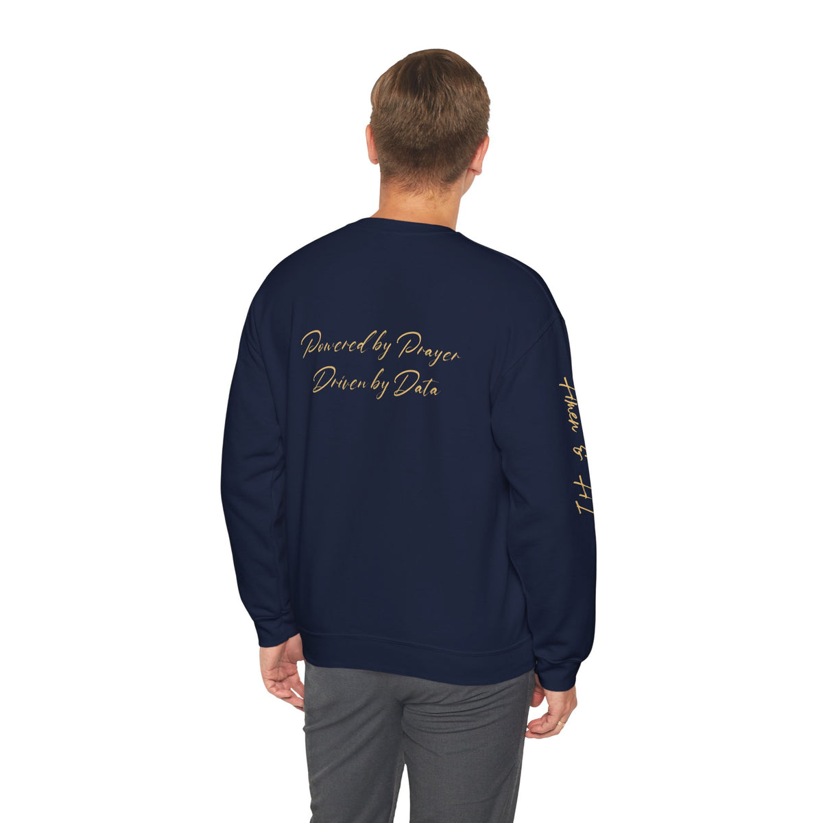Christian AI Crewneck Sweatshirt - "Amen & AI" Gold Script, "Powered by Prayer, Driven by Data"