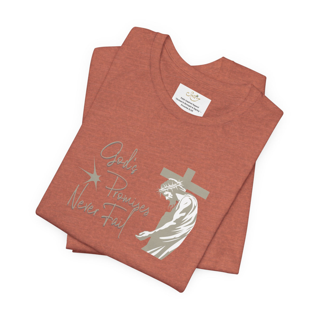 Faith T-Shirt — "God's Promises Never Fail" Christian Tee with Cross & Olive Branch Design