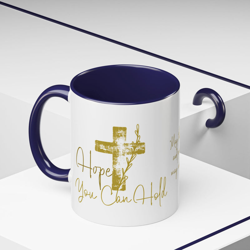 Christian Scripture Coffee Mug – Romans 15:13 Gold Calligraphy Accent Mug (11/15oz)