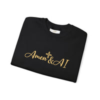 Christian AI Crewneck Sweatshirt - "Amen & AI" Gold Script, "Powered by Prayer, Driven by Data"