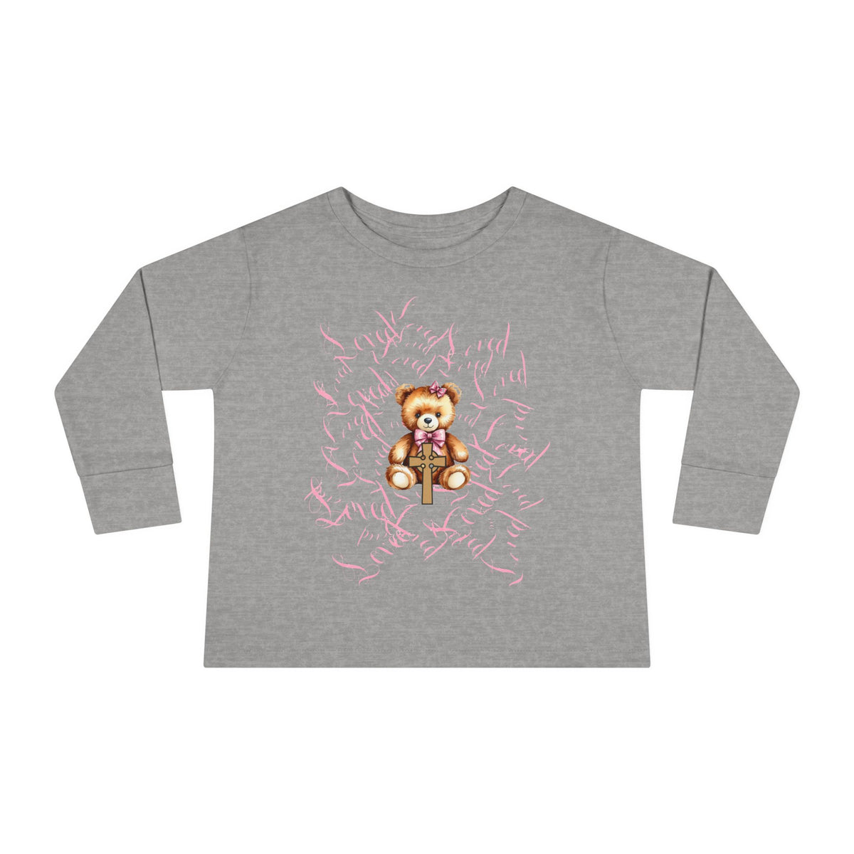 Toddler Tee — "Loved" Cute Teddy Bear Cross Design Long Sleeve