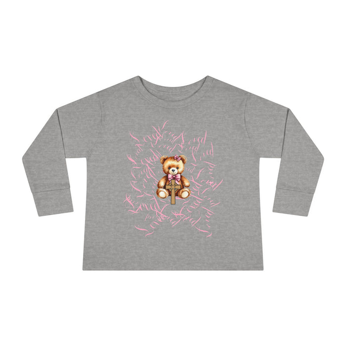 Toddler Tee — "Loved" Cute Teddy Bear Cross Design Long Sleeve