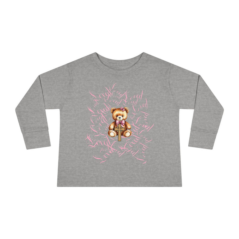 Toddler Tee — "Loved" Cute Teddy Bear Cross Design Long Sleeve