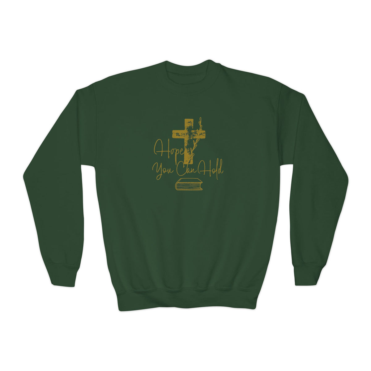 Youth Crewneck Sweatshirt - Gold Glitter Cross “Hope You Can Hold” Christian Tee