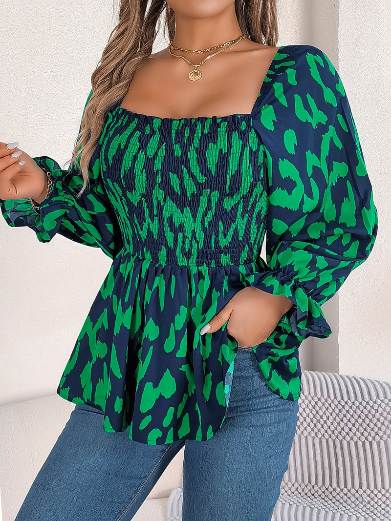 Square Neck Flounce Sleeve Blouse