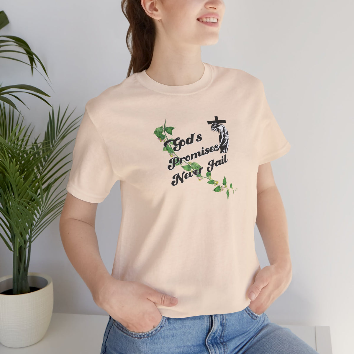 Faith T-Shirt — "God's Promises Never Fail" Christian Tee with Cross & Olive Branch Design