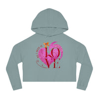 Love Heart Cropped Hoodie — "All I Need Is Love" Women's Valentine Sweatshirt