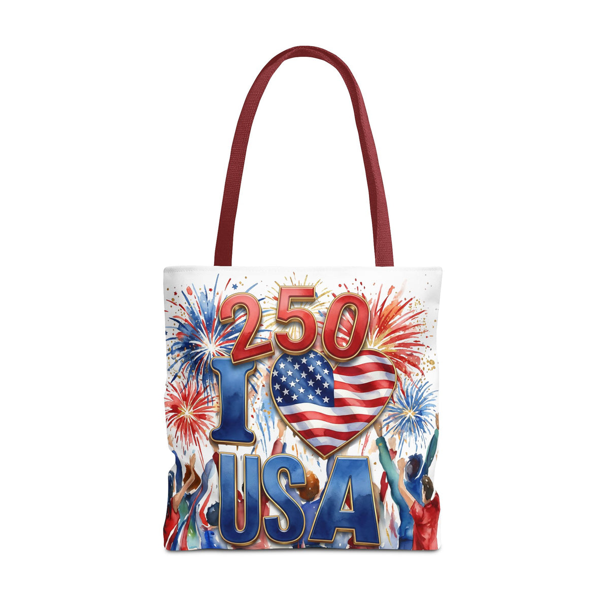 USA 250 Celebration Tote Bag — I Love USA Fireworks Patriotic Shopper