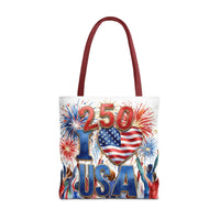 USA 250 Celebration Tote Bag — I Love USA Fireworks Patriotic Shopper