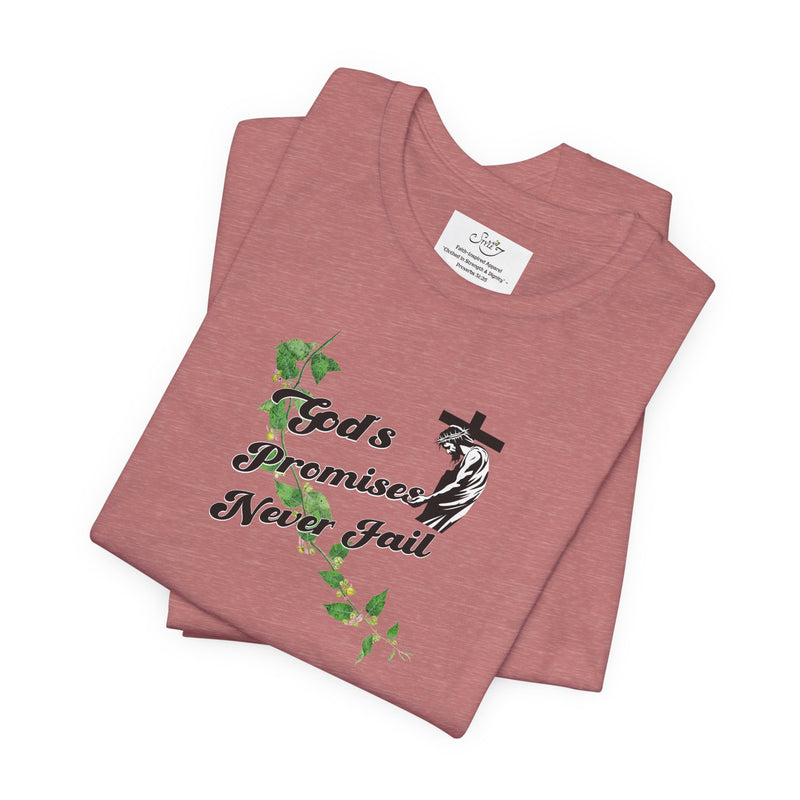 Faith T-Shirt — "God's Promises Never Fail" Christian Tee with Cross & Olive Branch Design