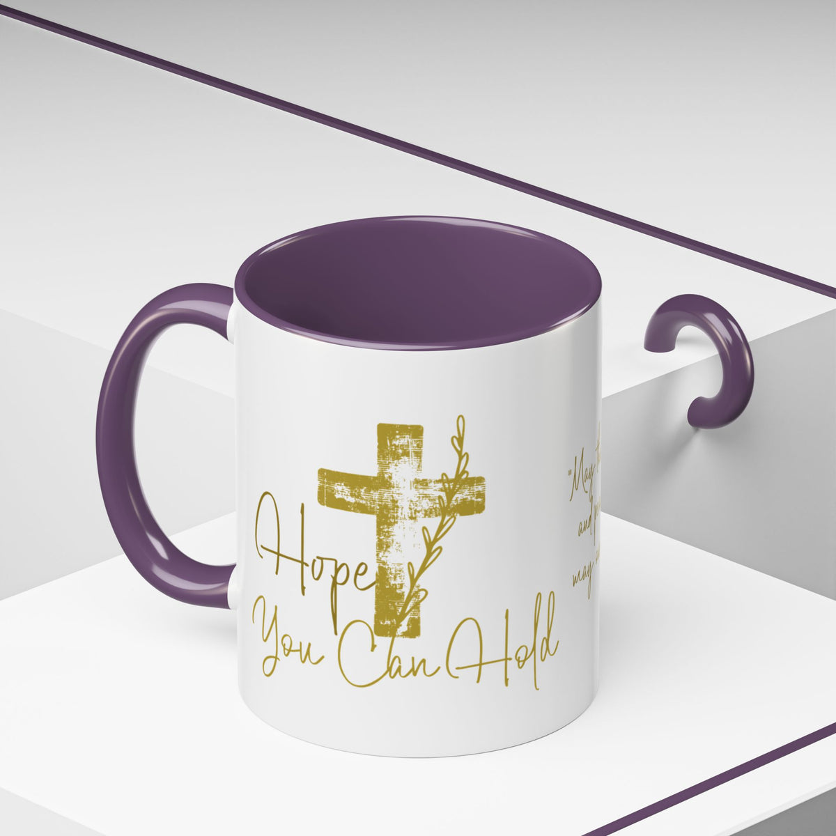 Christian Scripture Coffee Mug – Romans 15:13 Gold Calligraphy Accent Mug (11/15oz)