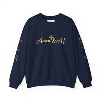 Christian AI Crewneck Sweatshirt - "Amen & AI" Gold Script, "Powered by Prayer, Driven by Data"