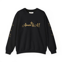 Christian AI Crewneck Sweatshirt - "Amen & AI" Gold Script, "Powered by Prayer, Driven by Data"
