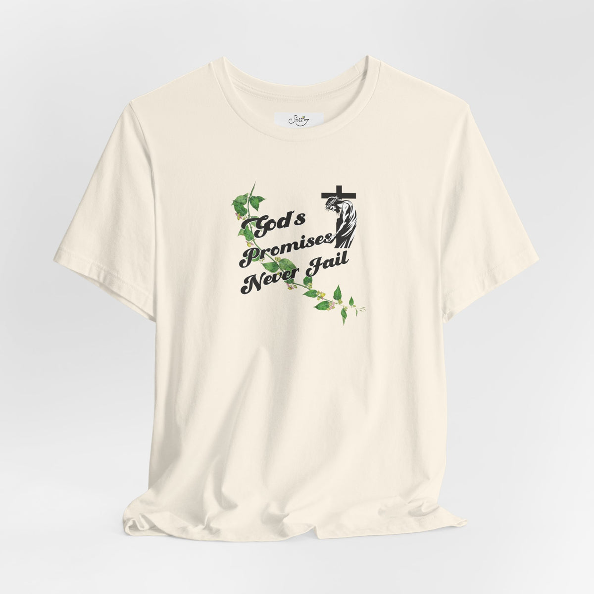 Faith T-Shirt — "God's Promises Never Fail" Christian Tee with Cross & Olive Branch Design