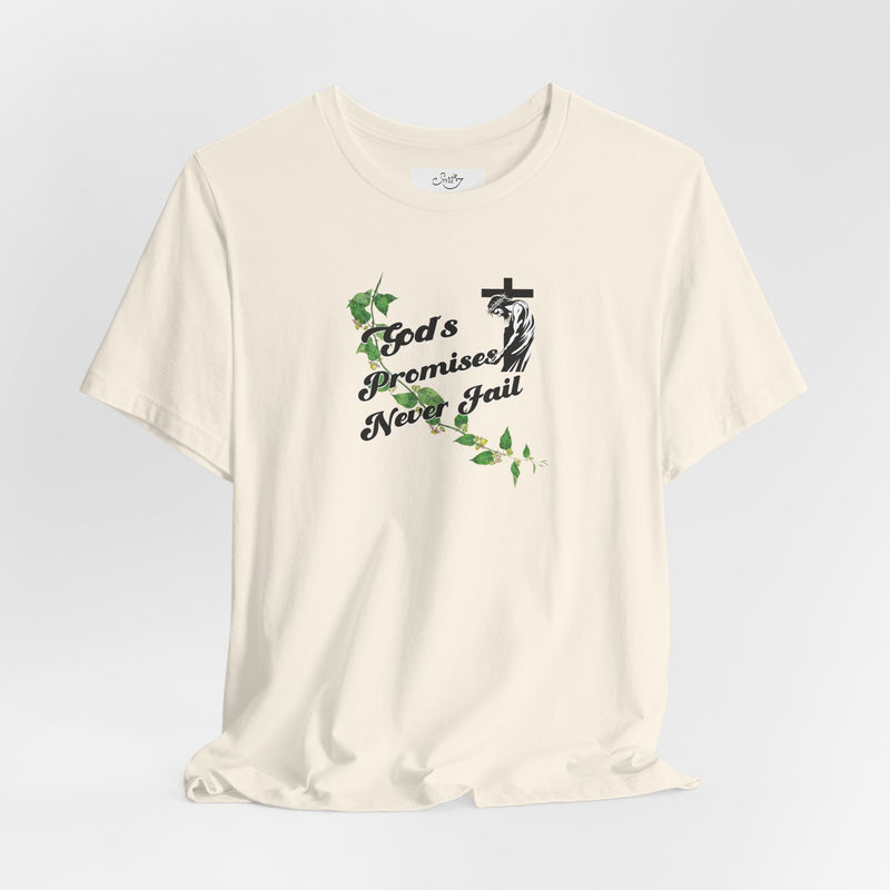 Faith T-Shirt — "God's Promises Never Fail" Christian Tee with Cross & Olive Branch Design