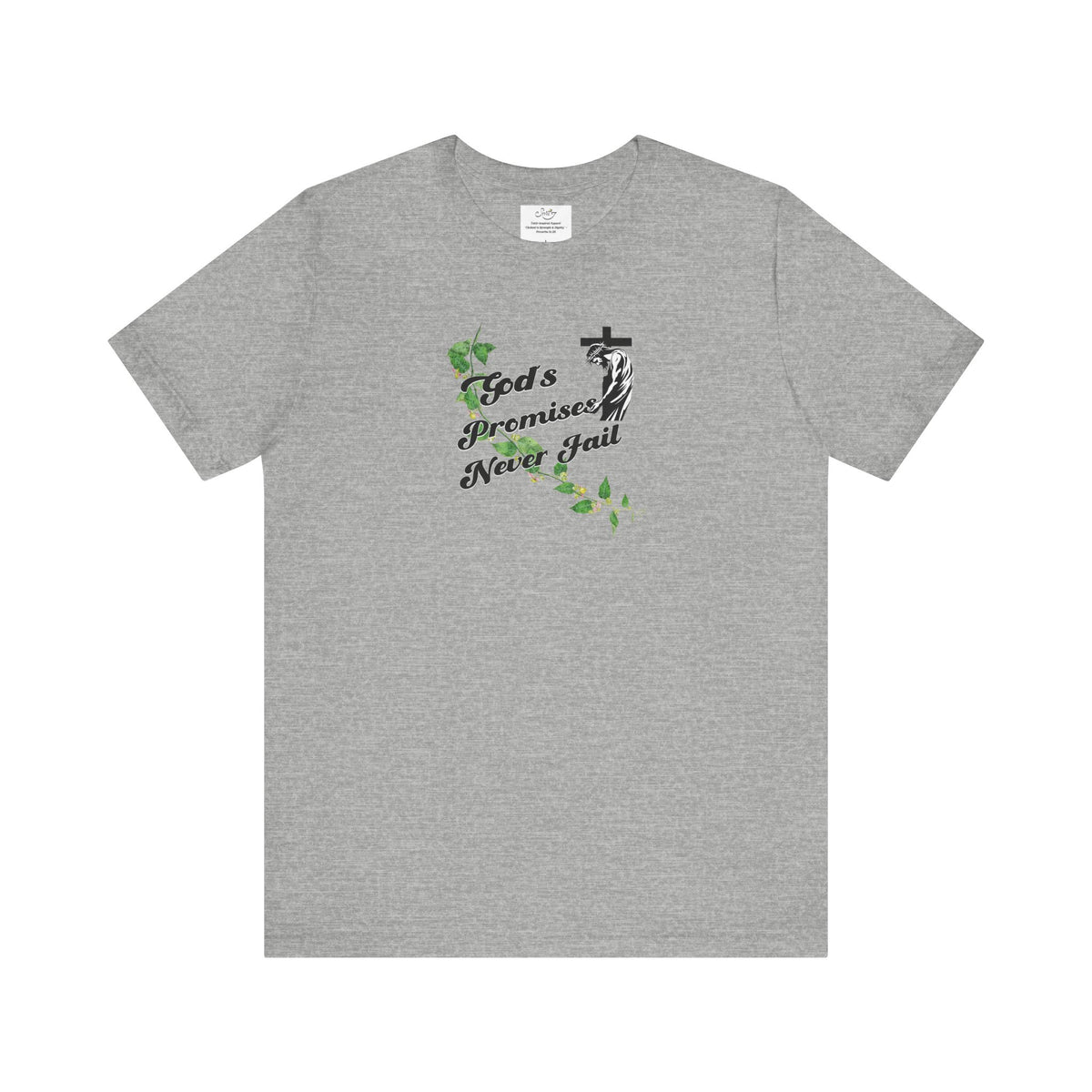 Faith T-Shirt — "God's Promises Never Fail" Christian Tee with Cross & Olive Branch Design