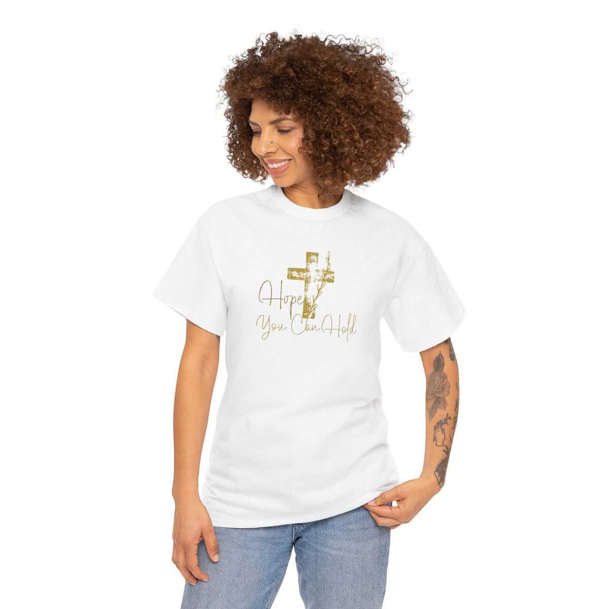 Christian T-Shirt - 'Hope You Can Hold' Gold Cross Tee