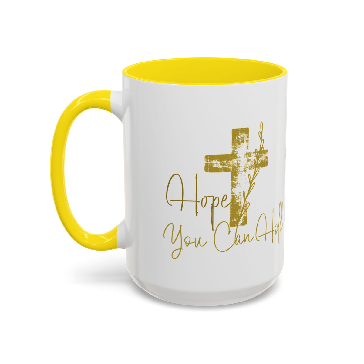 Christian Scripture Coffee Mug – Romans 15:13 Gold Calligraphy Accent Mug (11/15oz)