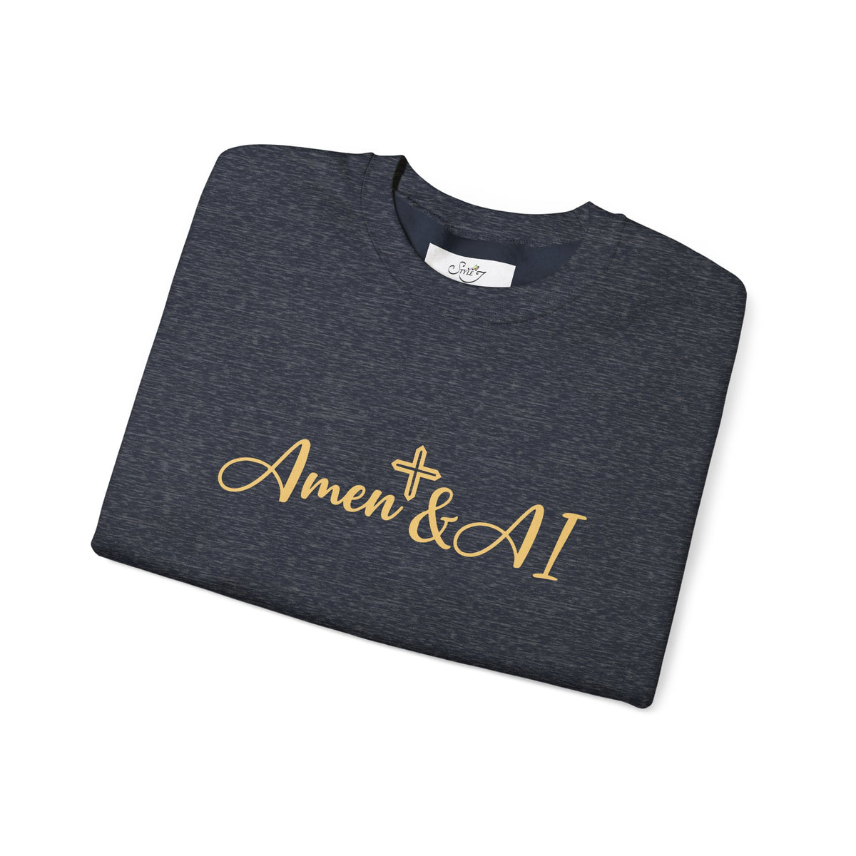 Christian AI Crewneck Sweatshirt - "Amen & AI" Gold Script, "Powered by Prayer, Driven by Data"